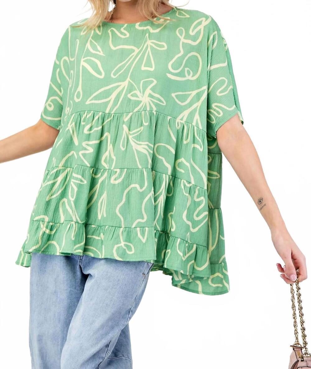 NEW EASEL printed peach blossom babydoll tunic top in green